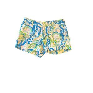 Lilly Pulitzer Callahan Shorts Size 4 Green & Blue Floral Cotton Summer Hamptons